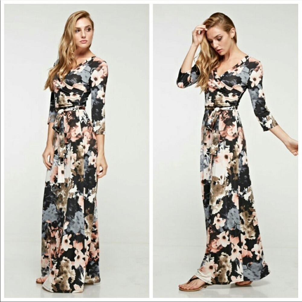 Floral faux wrap maxi dress
